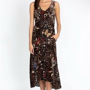 Johnny Was Penelope Velvet Embroidered Leopard Print Maxi Dress Small Cheetah